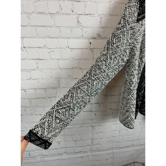 CHICO'S black white wool blend beaded crystal open front knit cardigan blazer M - Picture 6 of 9